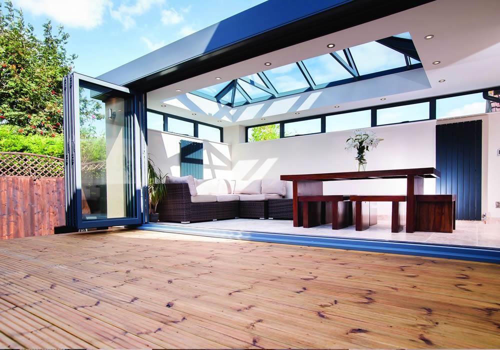 Atlas rafters and raised tie bar inside an orangery