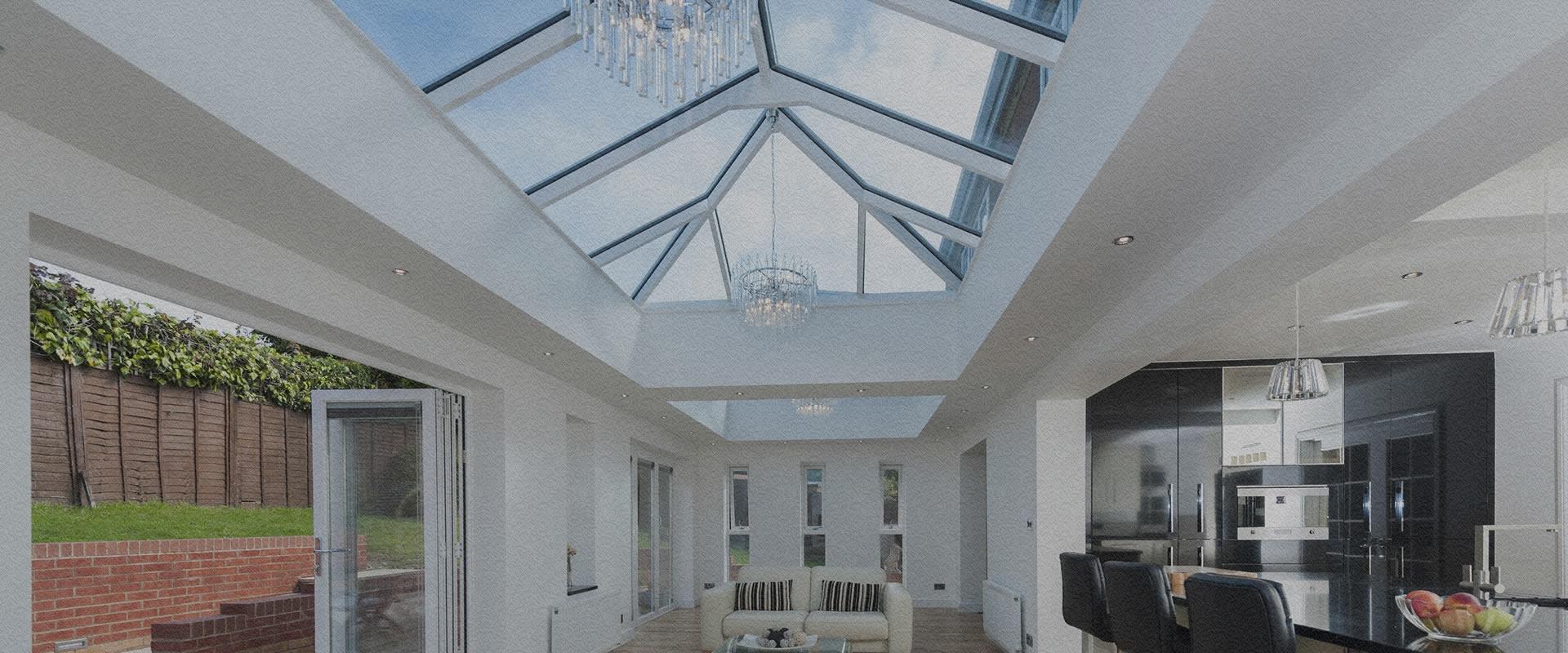 Atlas aluminium roof lantern seen from inside a kitchen