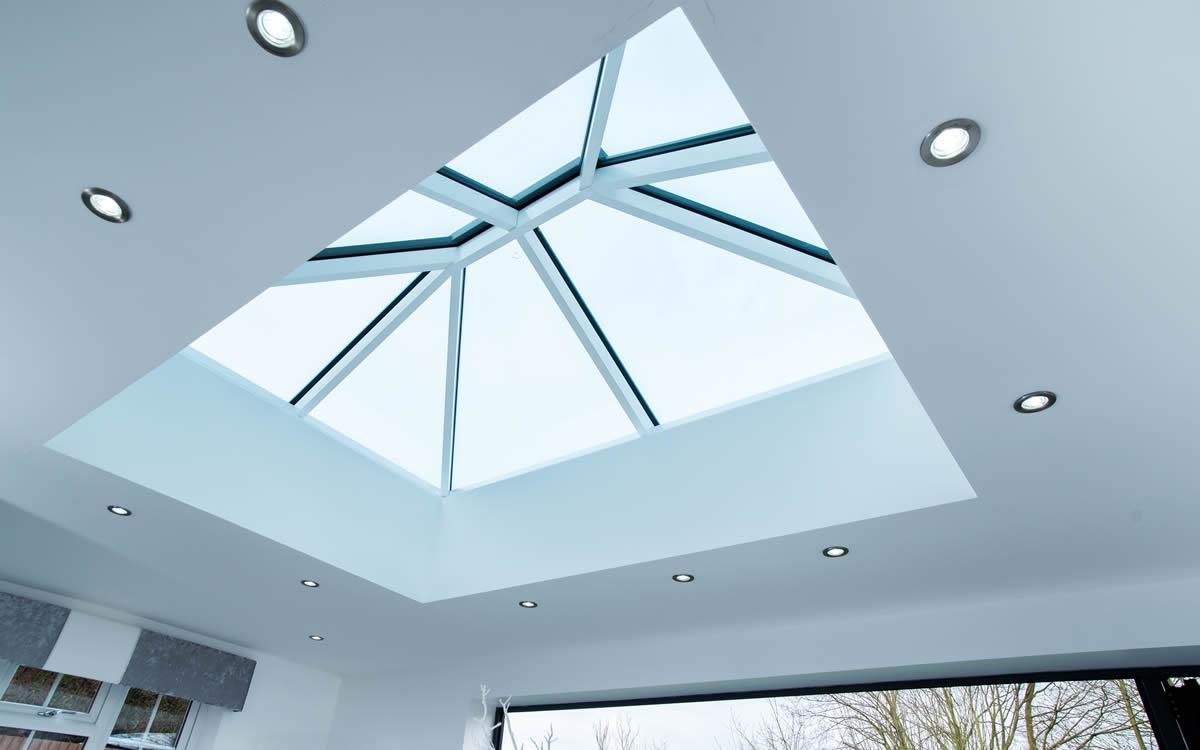 Aluminium roof lantern seen from inside a kitchen