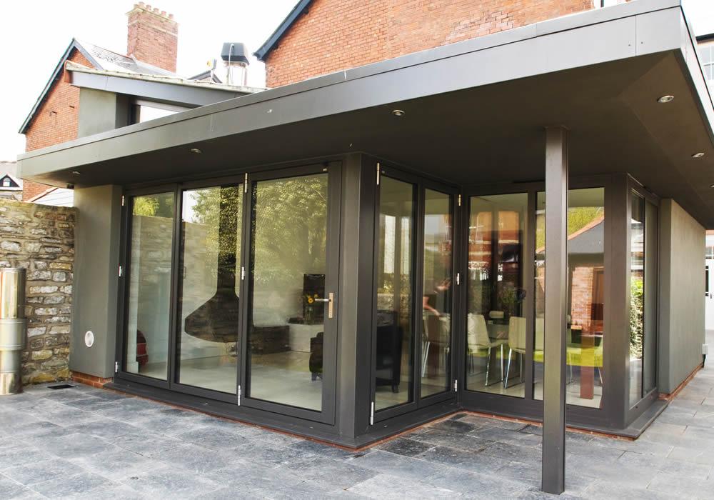 Smart aluminium bifolding doors seen from inside