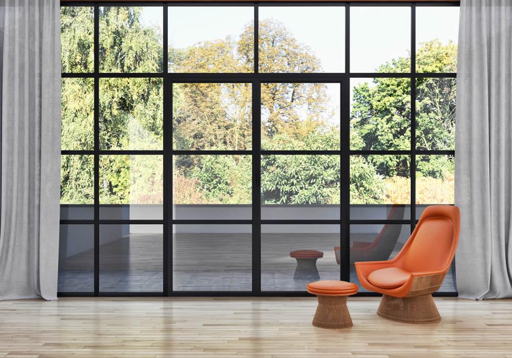 Alitherm Heritage steel-look aluminium windows in a living room