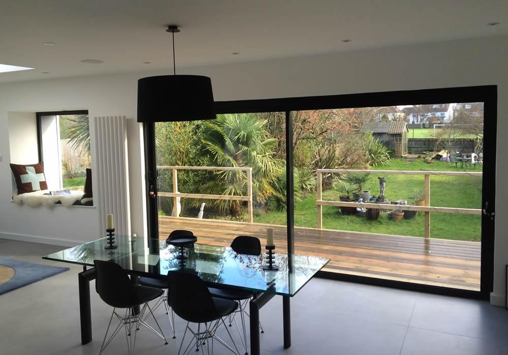 Smart aluminium sliding patio door onto a terrace