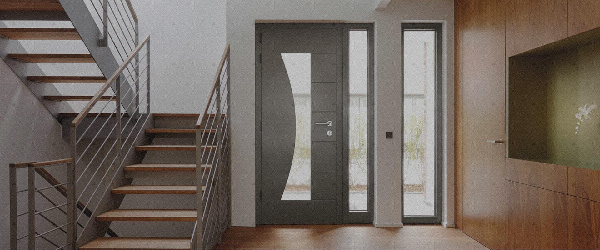 Contemporary aluminium front door in a dark finish