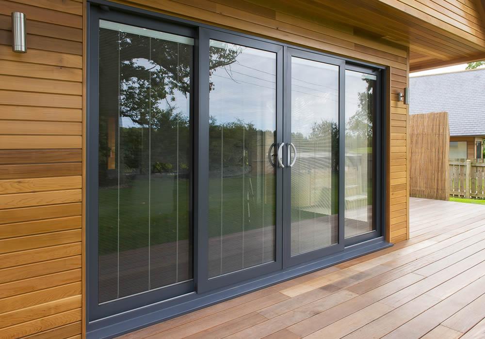 Aluminium patio doors in a dark powder coated finish